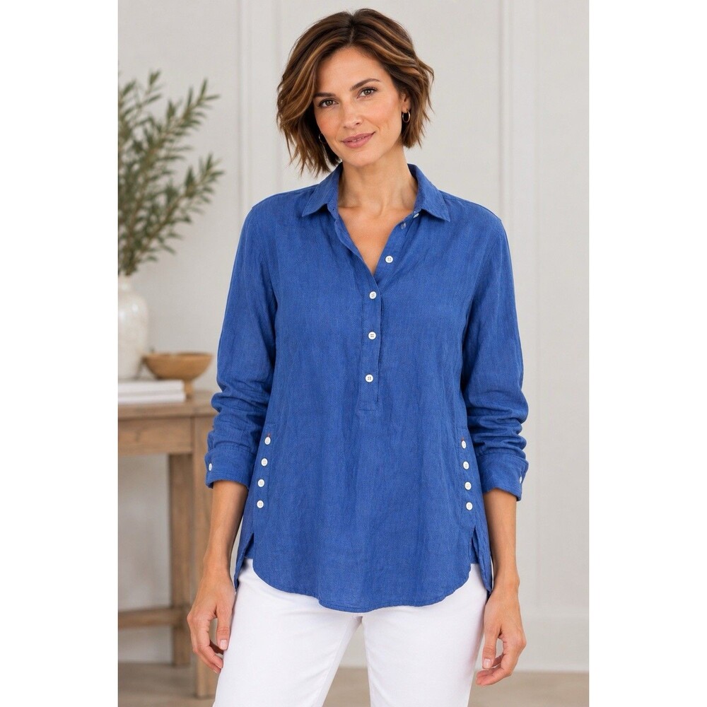 J Mclaughlin Royal Blue Linen Oversized Popover Top Women S Cottagecore Boho